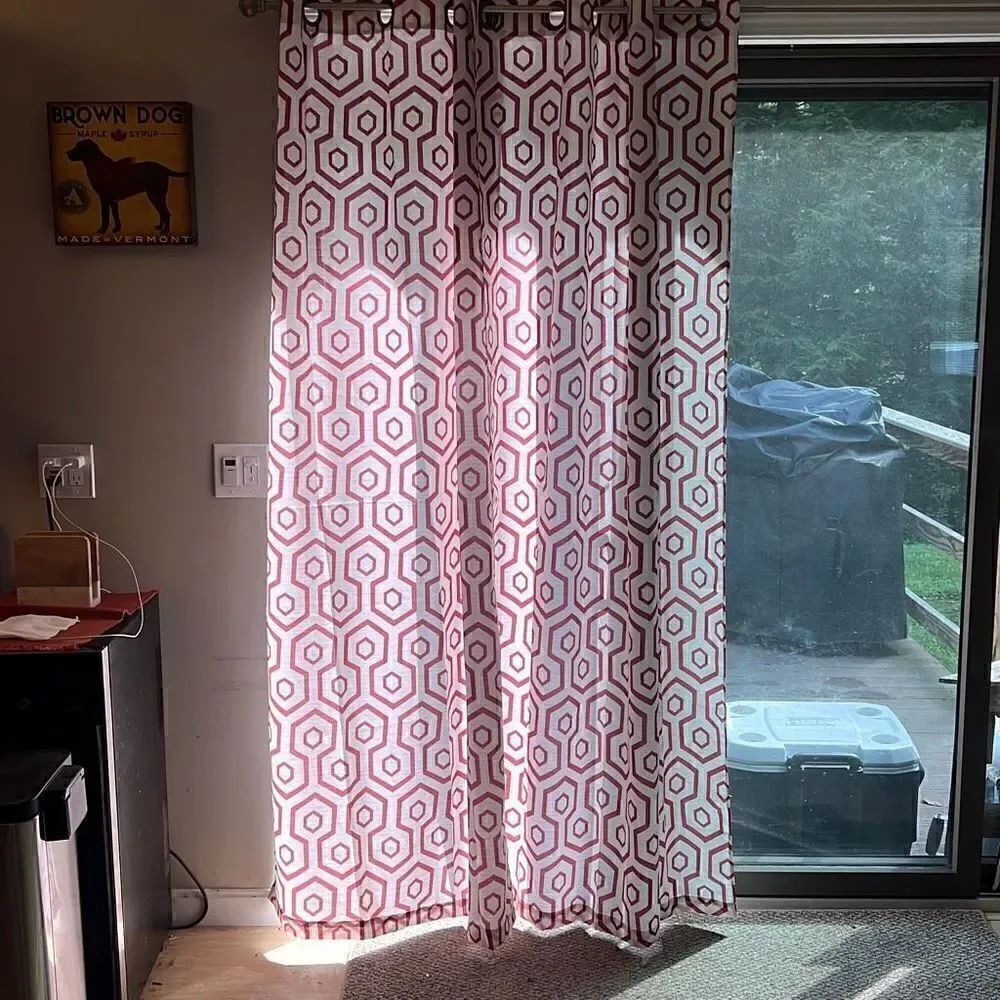 The Vermont Country Store Red White Geometric Linen Blend Curtain 4 Piece Set